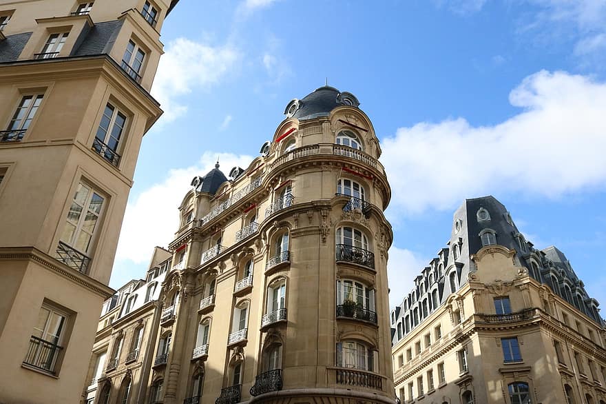 prédios, cidade, Paris, prédios velhos, arquitetura, exterior, janelas, varandas, urbano