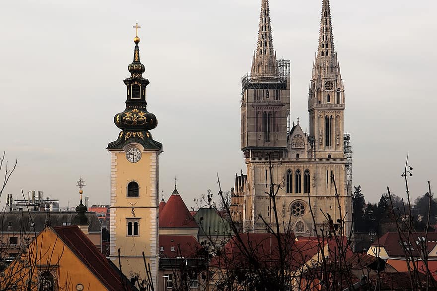 zagrebas, katedra, miesto, istorinis, Europa, kelionė, architektūra, žinoma vieta, religija, krikščionybė, pastato išorė