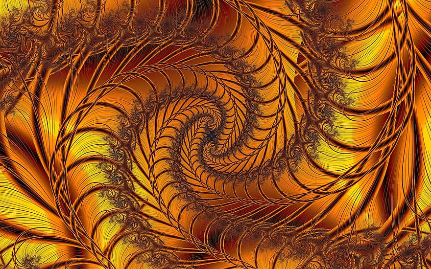 fractals, santrauka, menas, modelį, spirale, auksas, oranžinė, ryškus, meno kūriniai