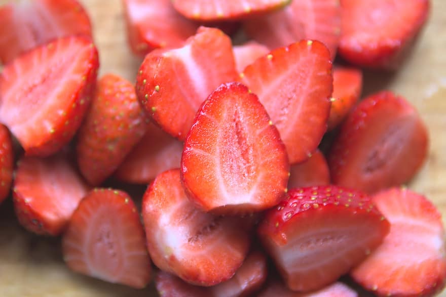 aardbeien, aan het eten, keuken-, fruit, gezond, rood, vitaminen