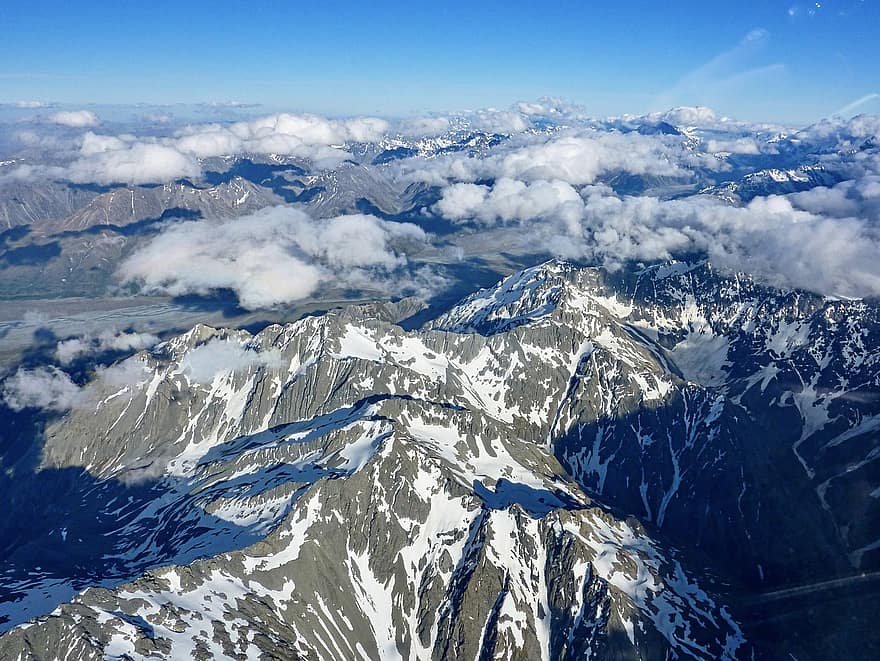 Aerial, View, Scenery, Aviation, Overview, Mountainous, Alps, Snow