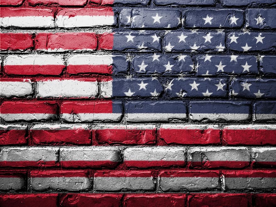 флаг, Соединенные Штаты Америки, Америка, стена, окрашенный, американский, флаг сша, единый, состояния, условное обозначение, национальный