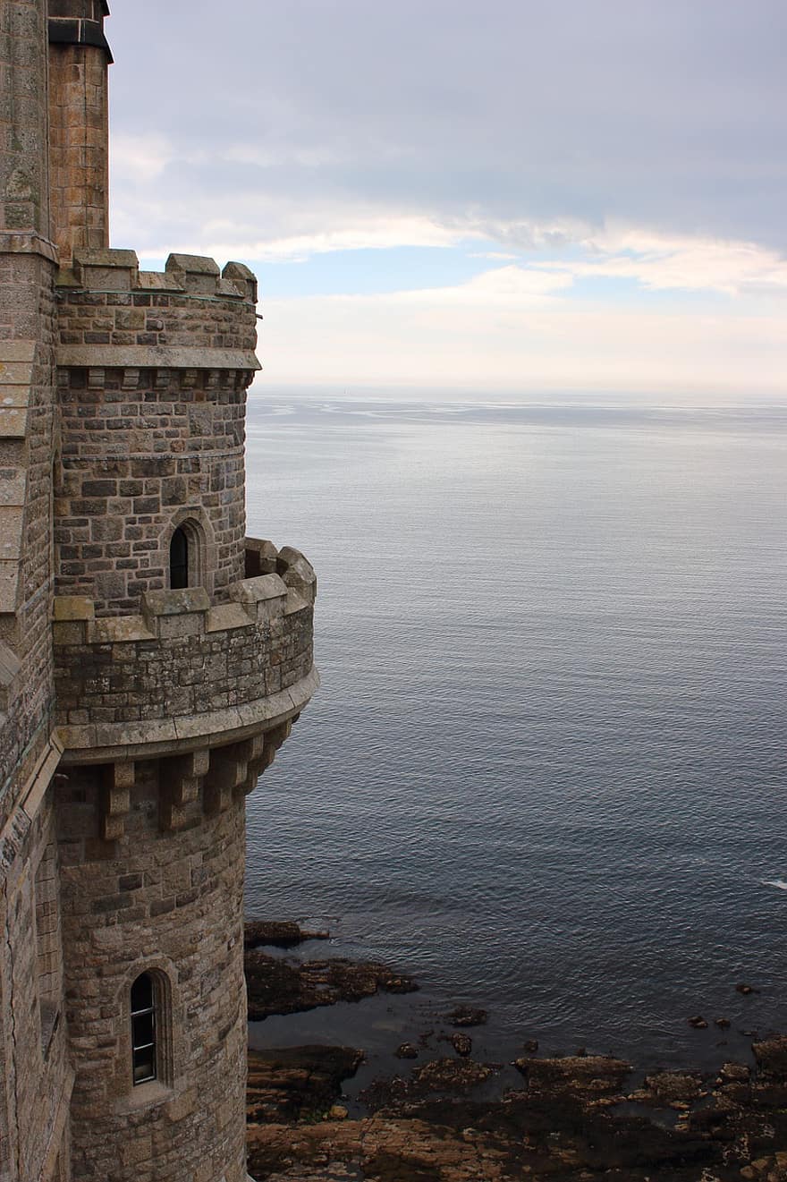 Stone, Castle, Tower, Lookout, Ocean, coastline, famous place, architecture, water, cliff, travel