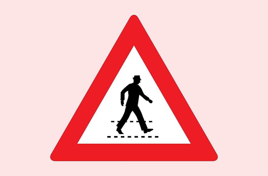 người đi bộ, băng qua, ký tên, đường, cảnh báo, đỏ, phản chiếu, giao thông, dap xe, chú ý, thận trọng