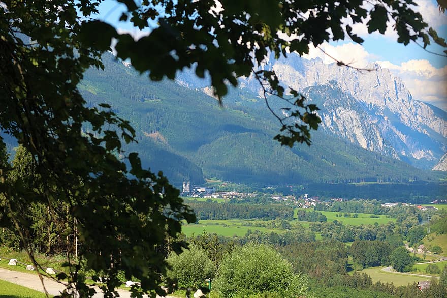 panorama, dal, fjellene, Admont, austria, landskap, utsikt