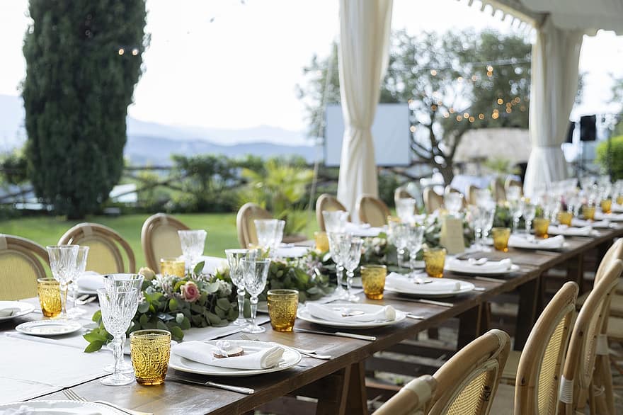 Table, Wedding, Celebration, Romantic, Dinner, Launch, Marriage, Dishes, Luxury, Country, Chic
