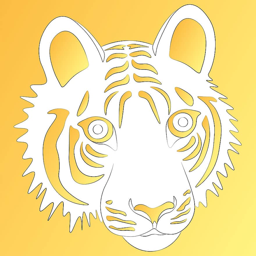 Tiger, Feline, Stripes, Contour, Pattern, Line, Silhouette, Animal, Wild, illustration, undomesticated cat
