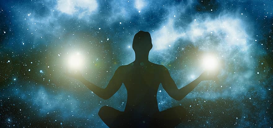 medytacja, odbicie, wszechświat, osoba, zachód słońca, fala, okrąg, środkowy, środek, transcendencja, nadzmysłowy