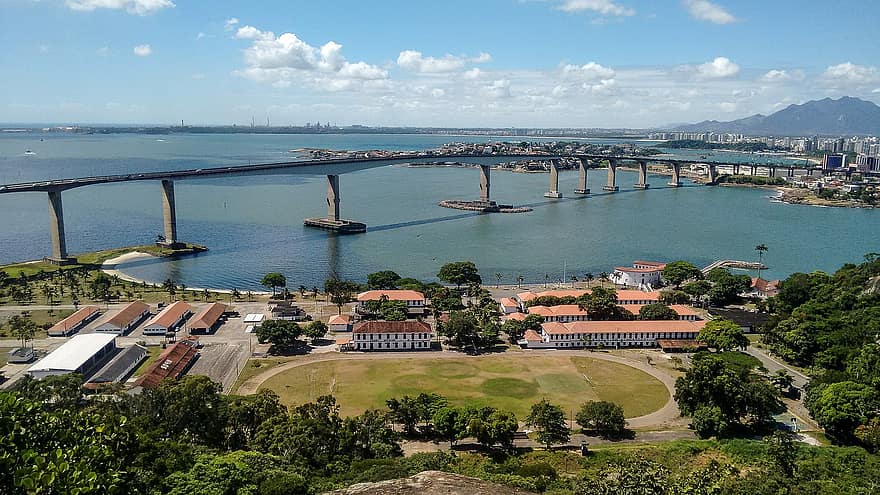 brug, viaduct, zee, architectuur, stedelijk, stad, snelweg, vitoria, espirito santo, Terceira Ponte, stadsgezicht