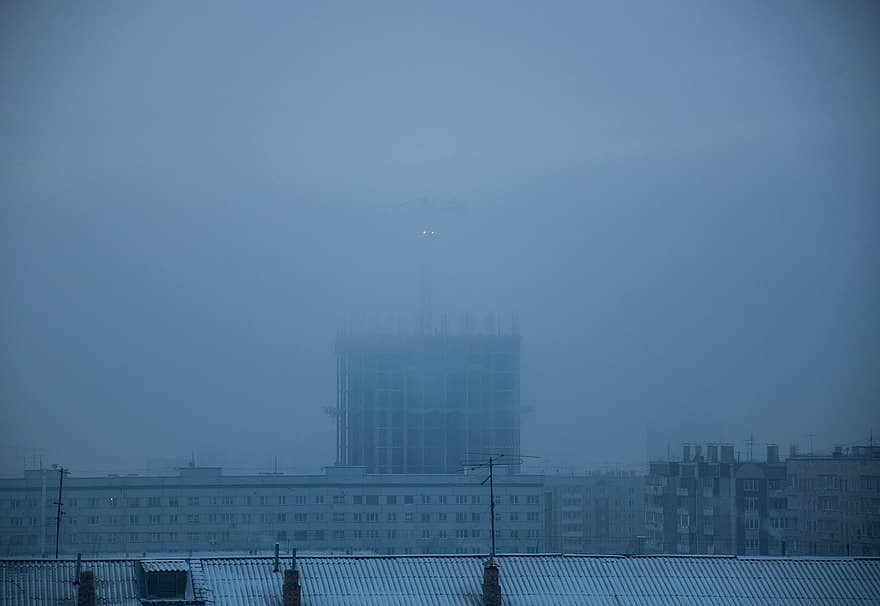 bâtiment, gratte ciel, brouillard, architecture, ville, Russie, paysage urbain, Météo, extérieur du bâtiment, nuit, structure construite