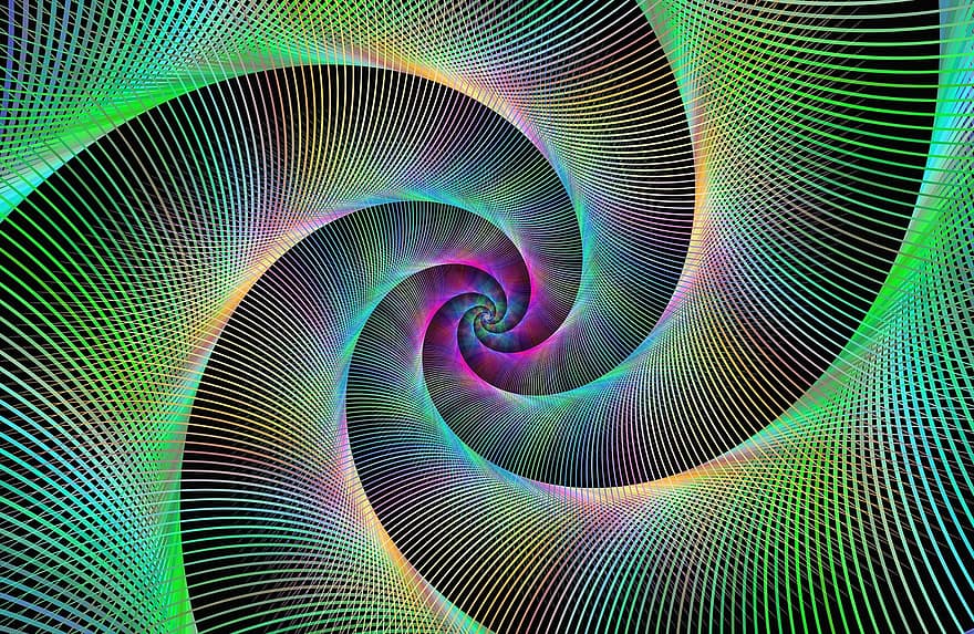 spiral, fraktal, virvel, konvergerer, digitalt, bakgrunns, design, abstrakt, vortex, grønn, striper