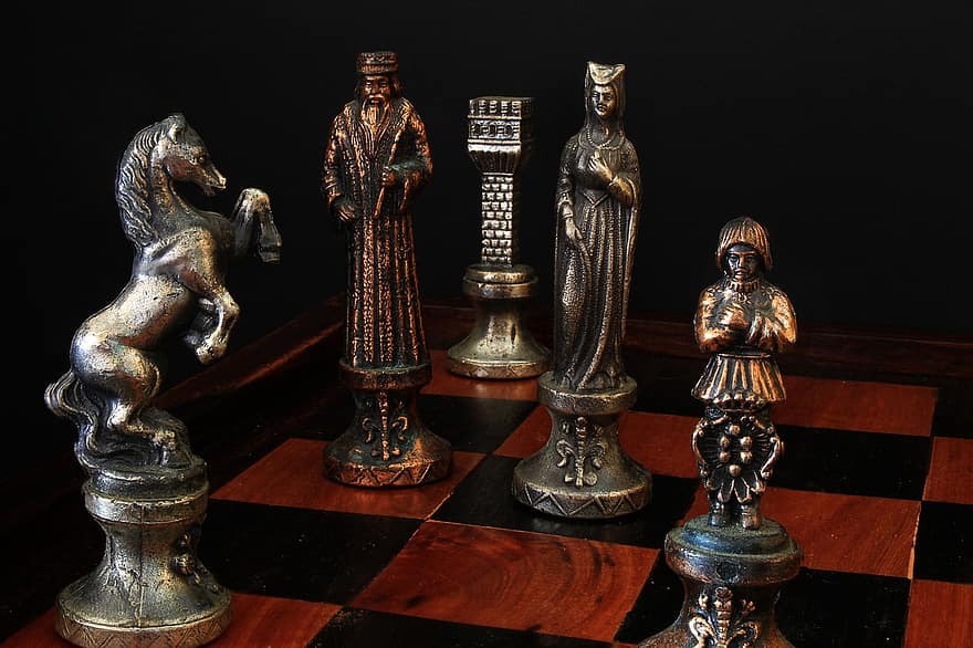 schaak, schaakbord, schaakmat, strategie, spel, koning, koningin, ridder, roek, bisschop, hout