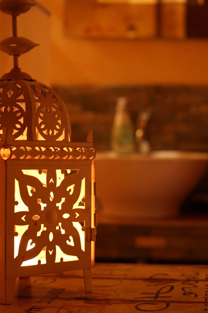 bagno, lanterna, orientale, lavandino del bagno