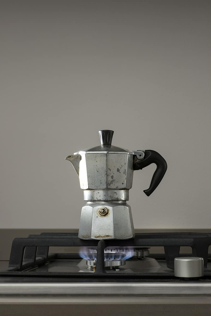 Percoladora de cafè, estufa, flama, cafè, cafetera, Cafetera, cuina de gas, vintage, cafeteria