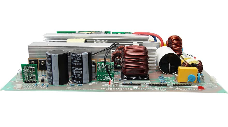 motherboard, Kartu Daya, transistor, rangkaian listrik, Kartu Sekering, relay, filter, investor, konverter, Peredam panas, Heatsink