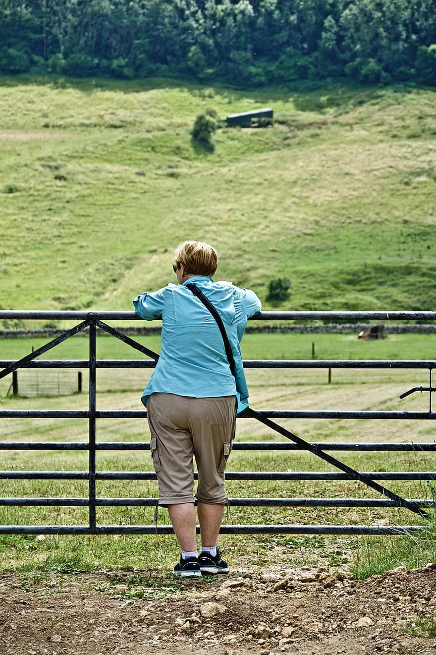 Woman, Paddock, Field, Contemplation, Farm, Ranch