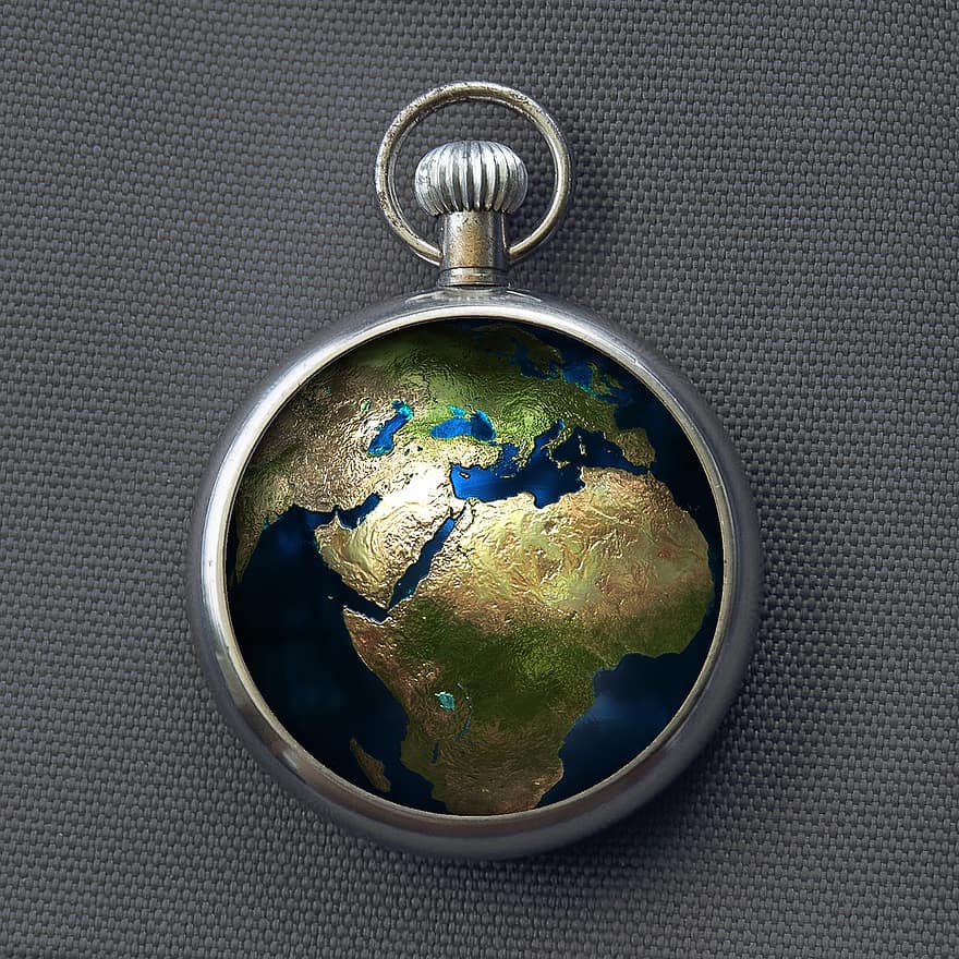 Часы, земной шар, карманные часы, Мир, планета, континенты, Европа, Африка, Азия, время, часовые пояса