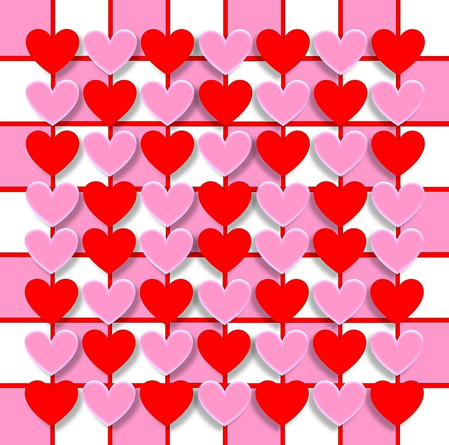 hjärtan, kärlek, valentine, 3d, mönster, rosa, röd, design, romantisk, symbol, stil