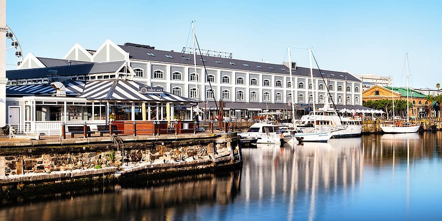 v un front de mer, Dock, bateaux, Hôtel Victoria Alfred, Le Cap, Afrique du Sud, bâtiment, architecture, point de repère, Marina, baie