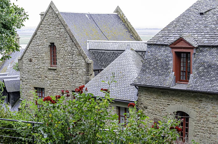 mont saint michel, Normandia, cittadina, abbazia, architettura, tetto, esterno dell'edificio, vecchio, culture, tegola, struttura costruita