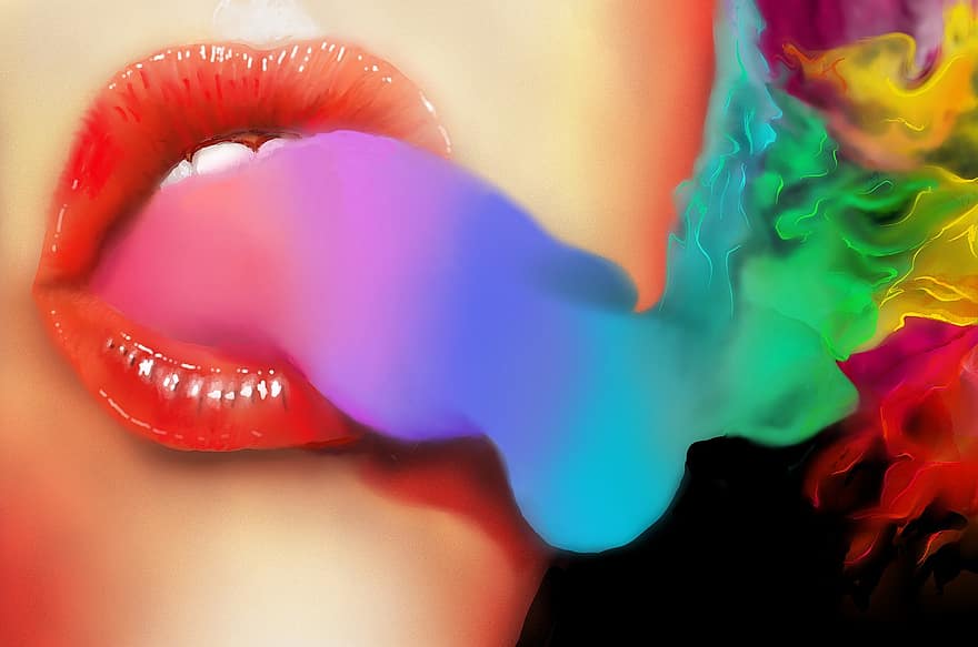 labios, fumar, arco iris, vistoso, orgullo, brillante, mujer, luces, digital, efecto digital, surrealista