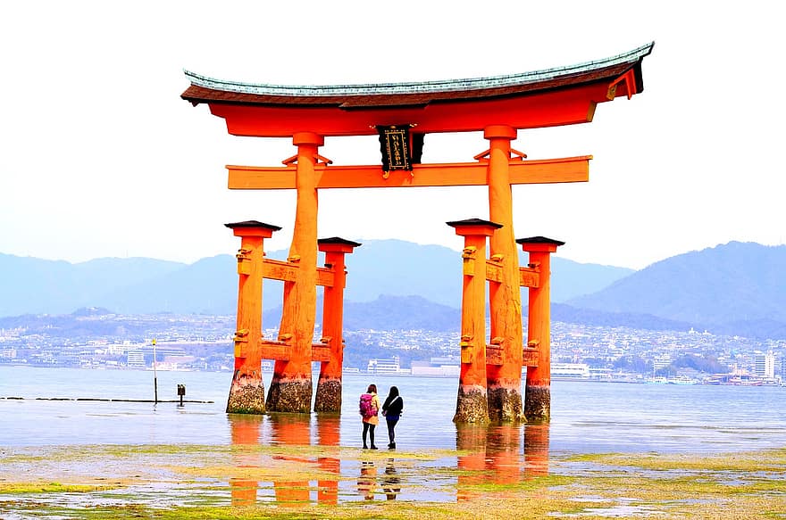 Japón, portón, santuario, torii, Santuario sintoísta, sintoísmo, Monumento, japonés, Miyajima, templo, mar