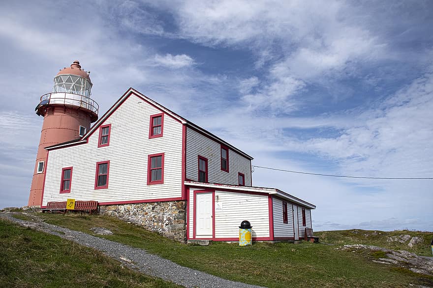 fyrtårn, kystlinje, klipper, hav, maritim, skyer, atlantic, Ferryland, Newfoundland