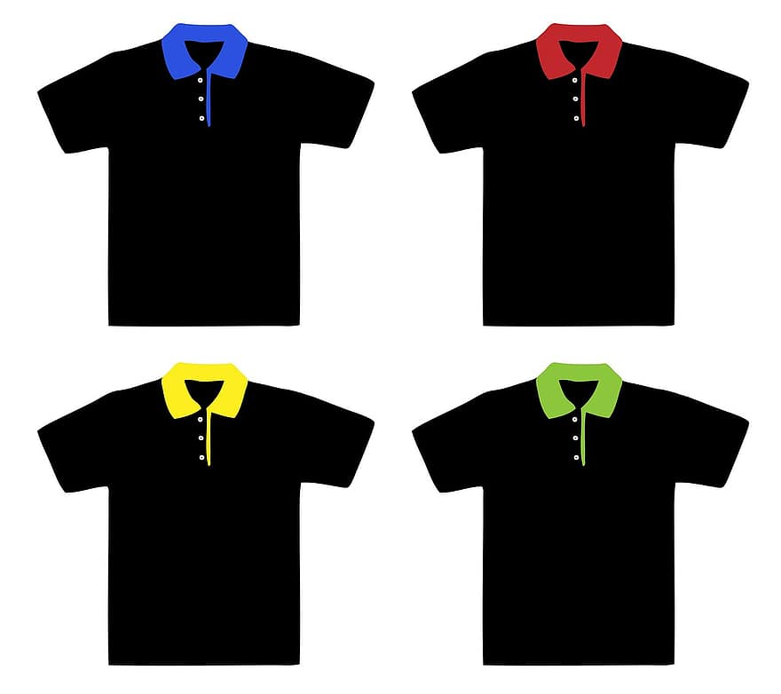 polotröja, Polotröjor, shirts, t-shirt, uppsättning, färgrik, ljus, svart, röd, blå, grön