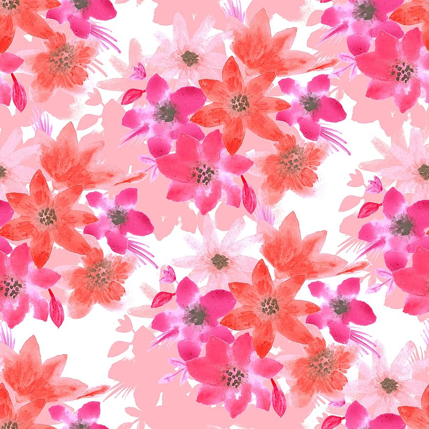 Flowers, Background, Watercolor, Hand Drawing, Seamless, Seamless Background, Flower, Nature, Wallpaper, Vintage