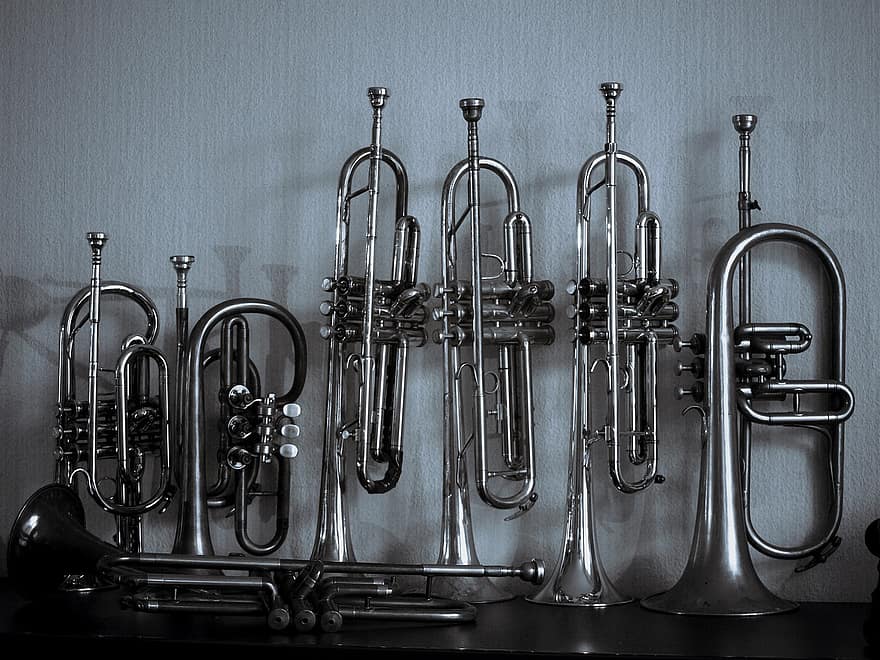 instrumentos musicais, trombetas, música, melodia