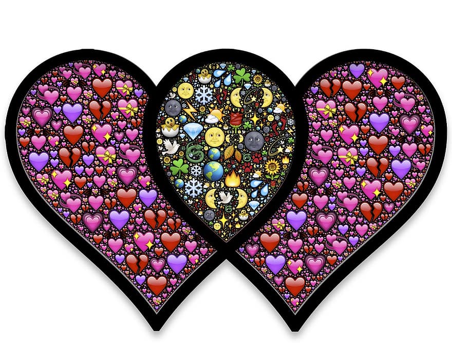 серця, об’єднані, взаємні, відносини, валентинки, спільність, зв’язок, символ, нас, люблю серце, у формі серця