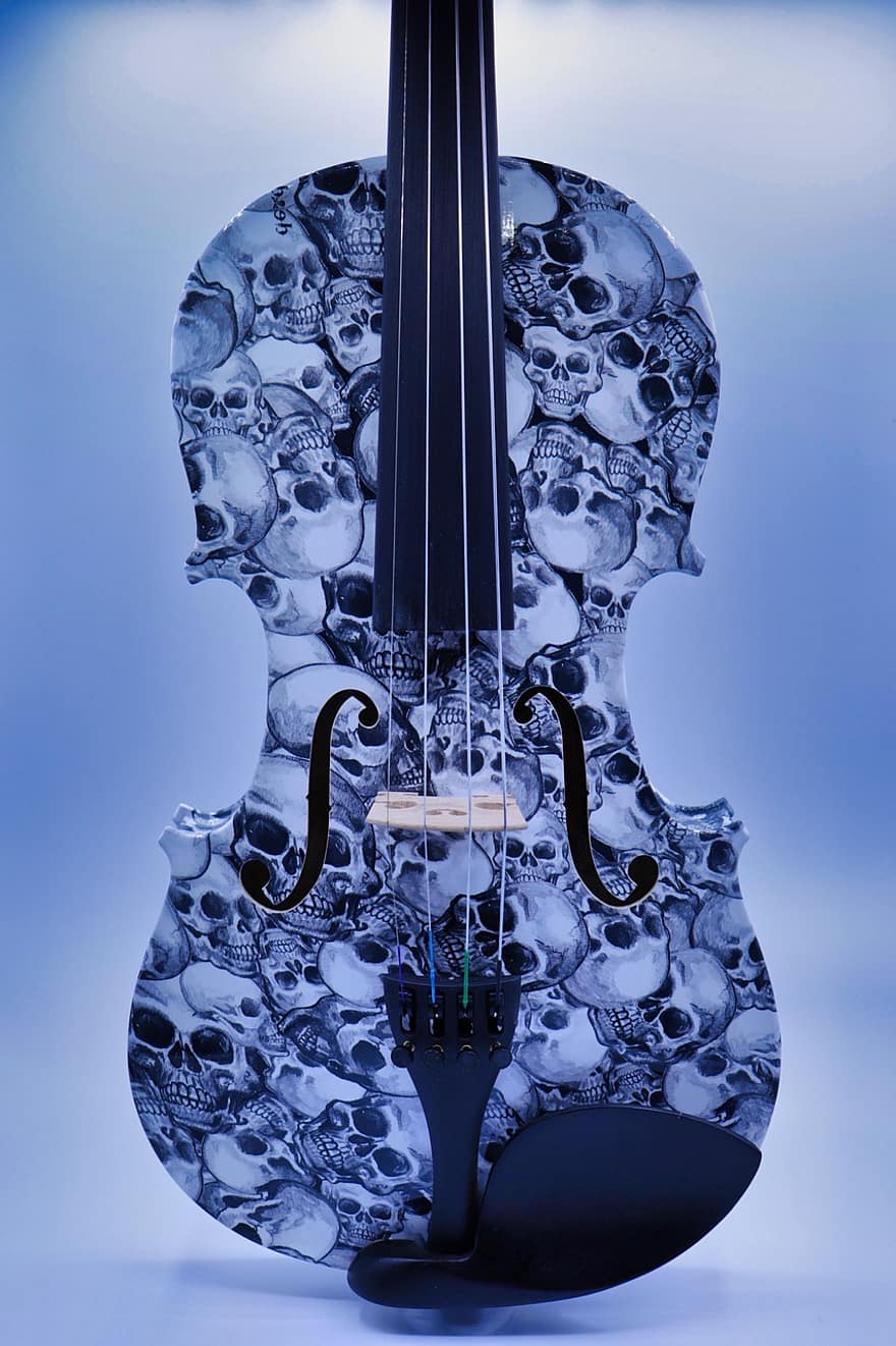 цигулка, музика, черепи, звук, инструмент, класически