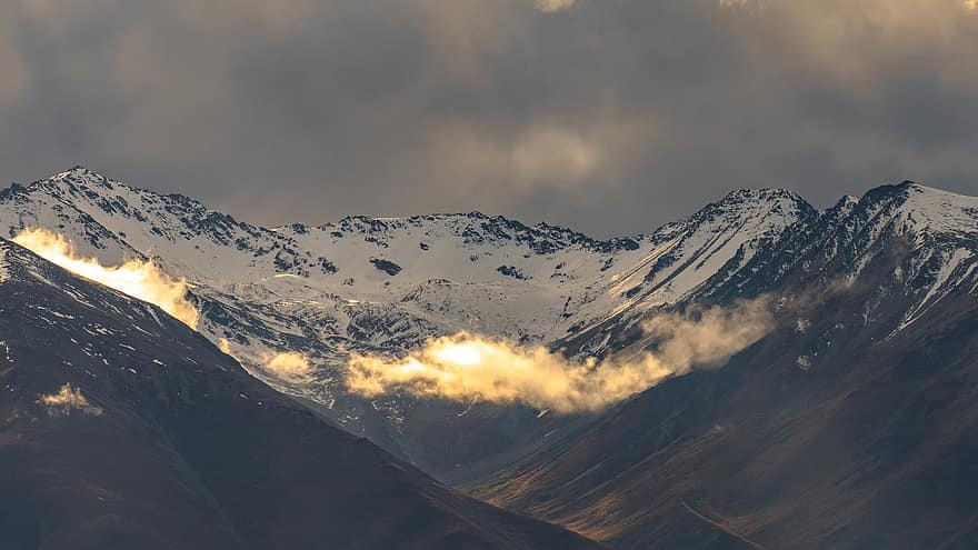 muntanyes, posta de sol, Nova Zelanda, illa sud, neu, paisatge, sortida del sol, muntanya, cim de muntanya, Serra, hivern