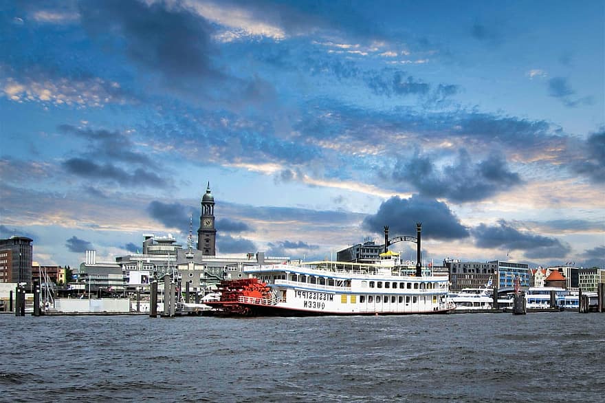 Hamburg, haven, passagiersschip, schip, veerboot, zeilschip, zee, nautisch schip, water, Bekende plek, reizen