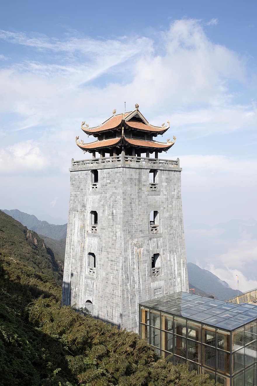 pagod, Fansipan, berg, vietnam, topp, summit, byggnad, landmärke