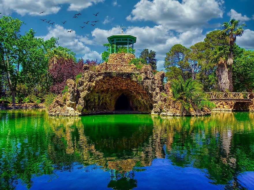 jezero, park, krajina, architektura, slavné místo, voda, Dějiny, letní, strom, zelená barva, exteriér budovy