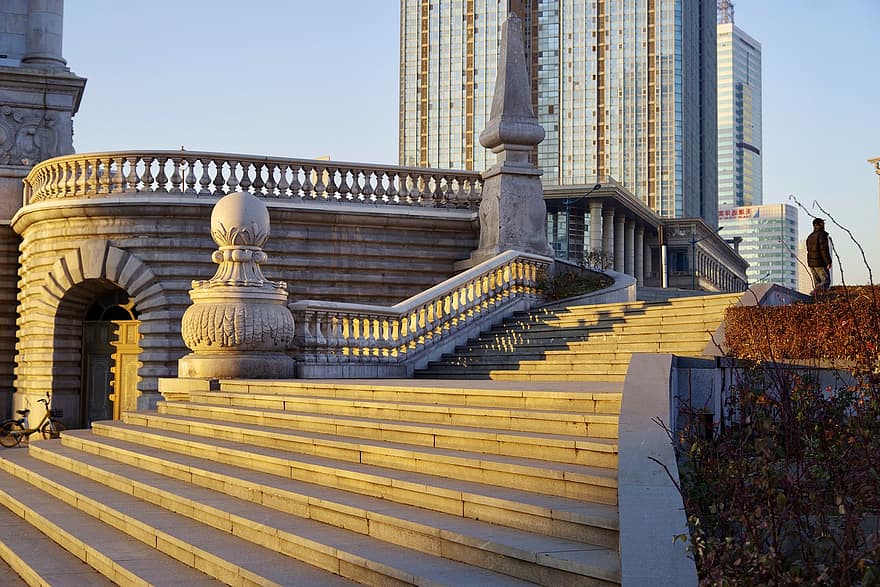 portaat, marmori, rakennus, arkkitehtuuri, klassinen, askeleet, kaupunki, kaupunki-, Tianjin, portaikko, rakennuksen ulkoa