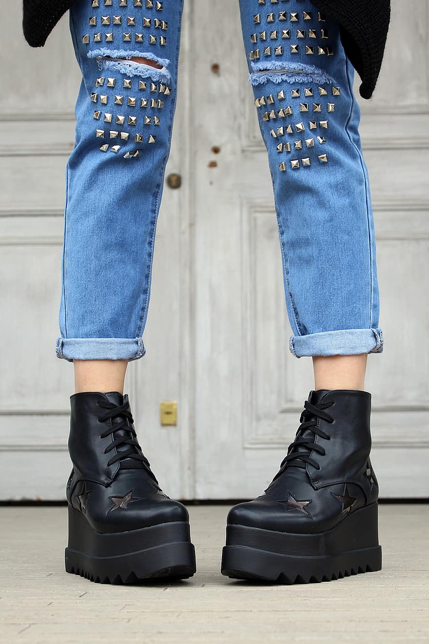 Retro, Boots, Shoes, Jeans, Stylish, Fashion, Woman, Female, Glamour, Legs, Footwear