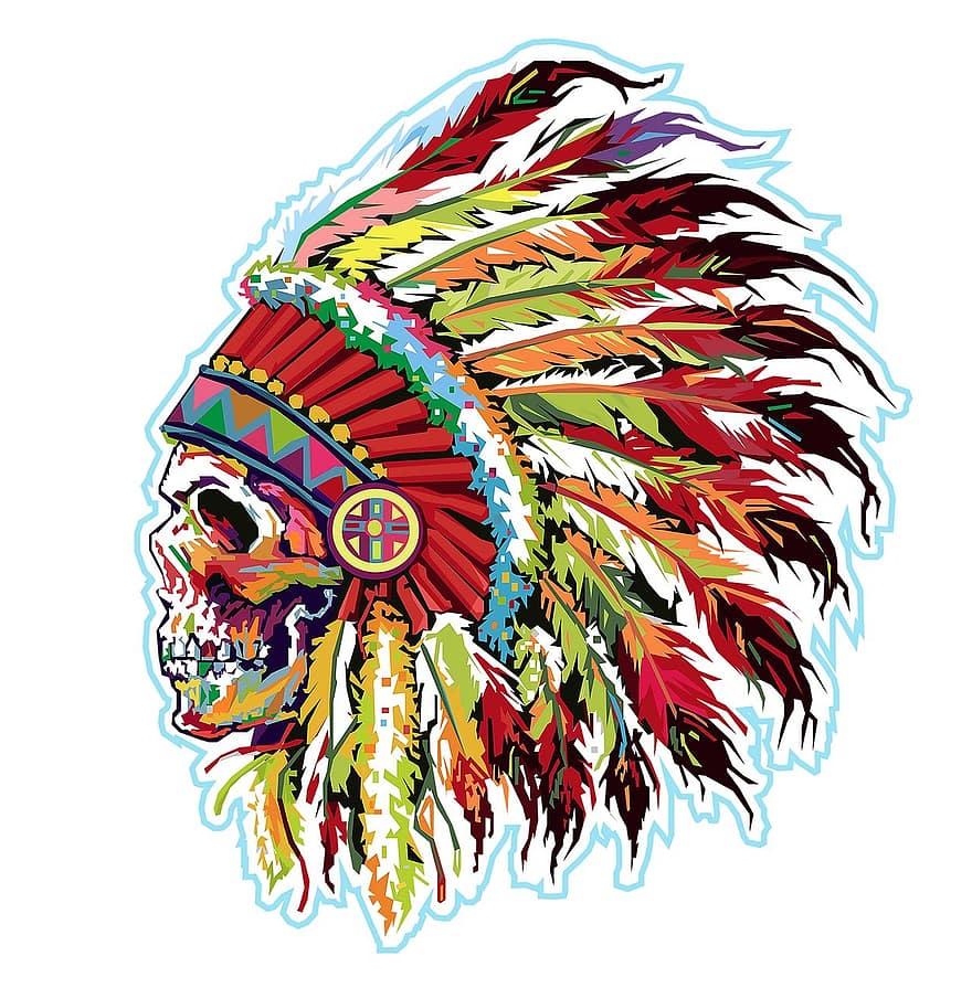 czaszka, pióra, penacho, native american