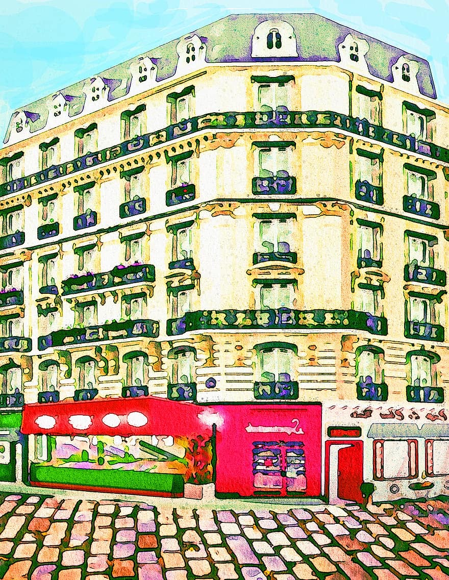 Akvarell Paris, skyltfönster, Akvarellaffär, Lagra, paris, butiker, boutique, parisisk, franska, Europa, känd