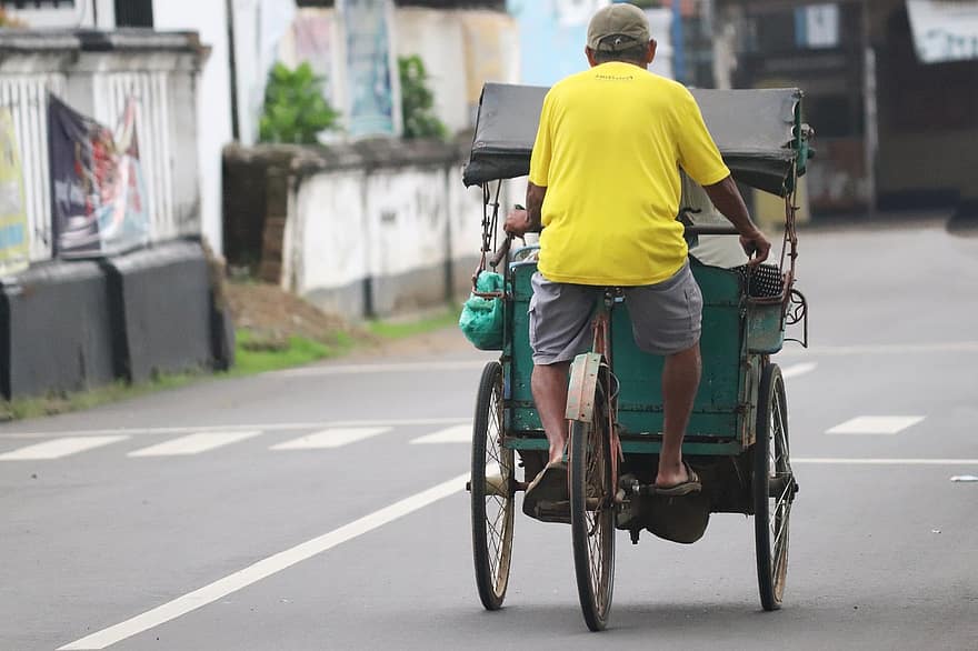 рикша, Шофьор на Pedicab, велосипед, превозно средство, транспорт, човек, ретро, стар
