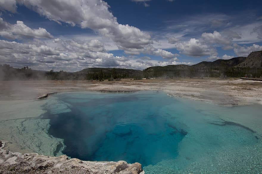 gêiser, Yellowstone, natureza, agua, vapor, Primavera, água Azul, bacia de geyser, vulcânico, Parque nacional Yellowstone