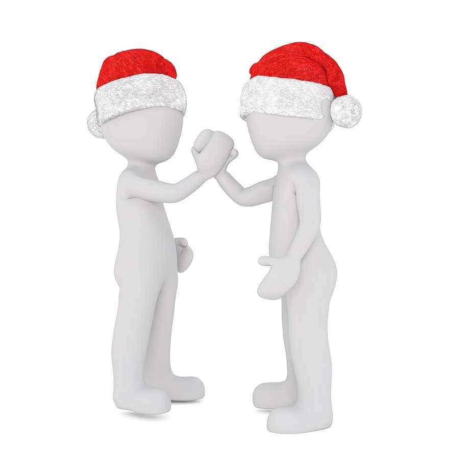 білий самець, 3D модель, повне тіло, 3D Санта hat, Різдво, капелюх Санта, 3d, білий, ізольовані, АРМ реслінг, стиль