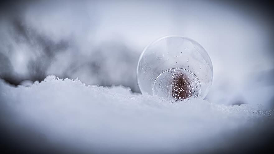 bubbel, bevroren, sneeuw, ijs-, ijskristallen, vorst, winter, zeepbel, bal, koude, besneeuwd