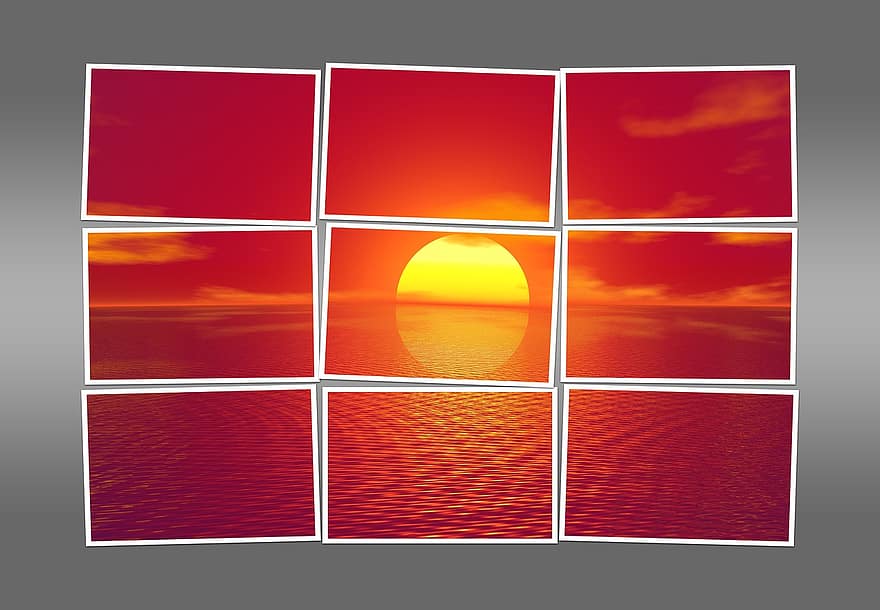 solnedgang, polaroid, fotografi, bilde