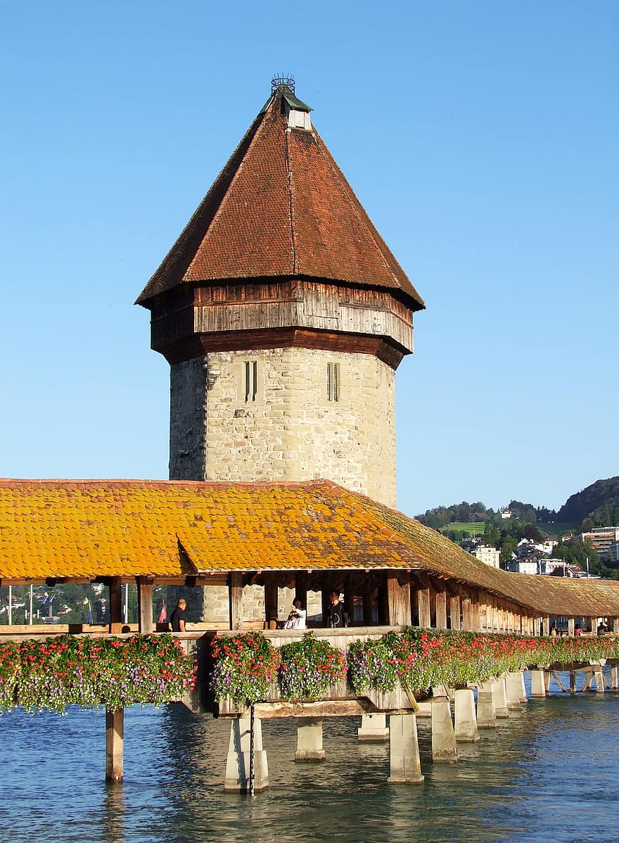 Water Tower, Wooden Bridge, Alfalfa, Switzerland, Tower, Building, Architecture, Tourism, Middle Ages, Vacation