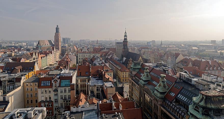 градски пейзаж, Полша, град, покрив, архитектура, известното място, изглед от въздуха, градски силует, външна сграда, висок ъгъл, градски живот