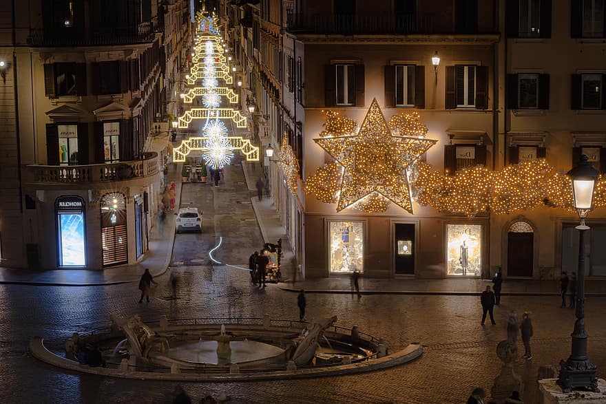 Noël, hiver, décoration, avènement, étoiles, ornements, Rome