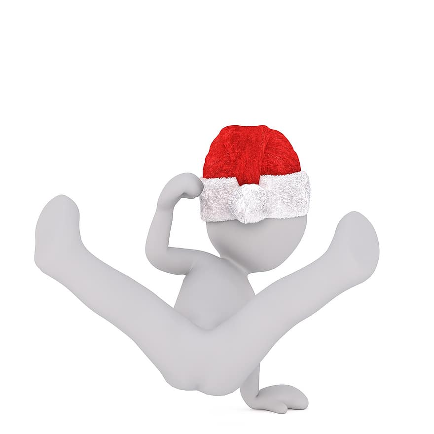 Danse, Danse du bec, mâle blanc, modèle 3D, isolé, 3d, modèle, tout le corps, blanc, chapeau de père Noël, Noël