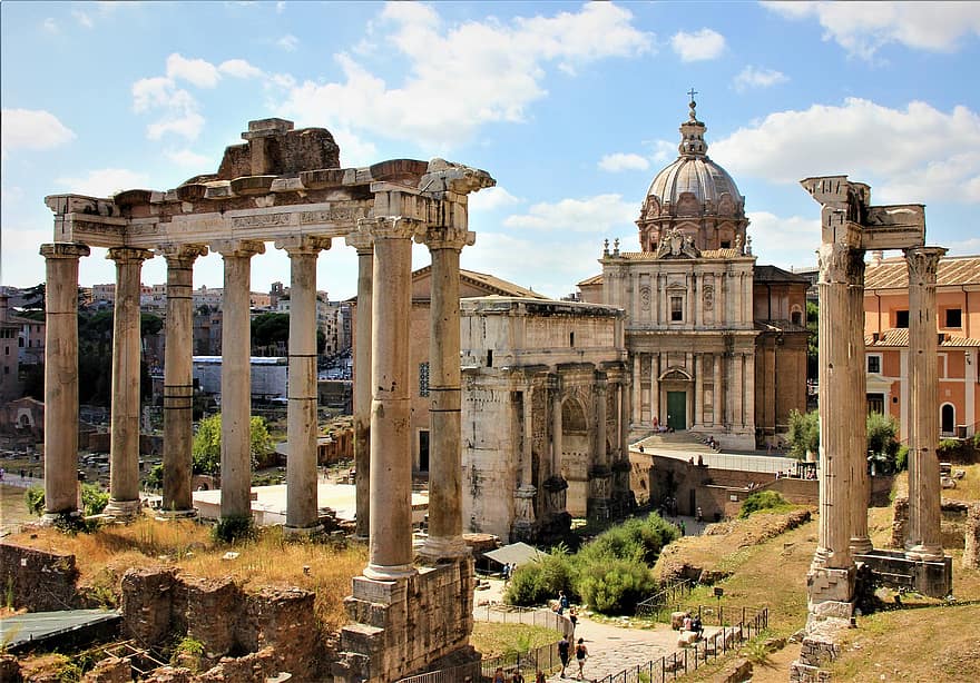 kościół, pomnik, kolumny, gruzy, punkt orientacyjny, architektura, sławny, Włochy, Rzym, historia, Miasto
